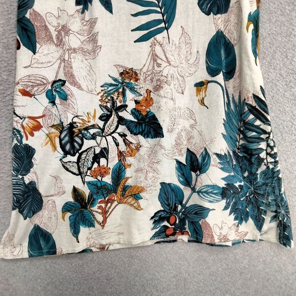 Yuguoguo Tshirt Mini Dress Womens Sz L Tan Teal Leaf Floral Print Short Sleeve - Picture 3 of 12